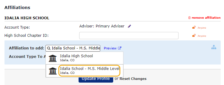 Type chapter name and select from drop-down menu
